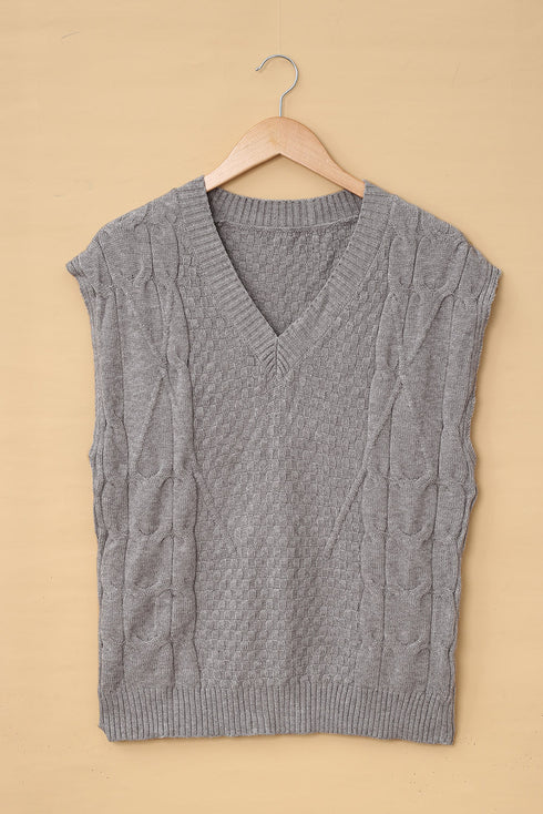 V-Neck Twist Knitted Vest Sweater